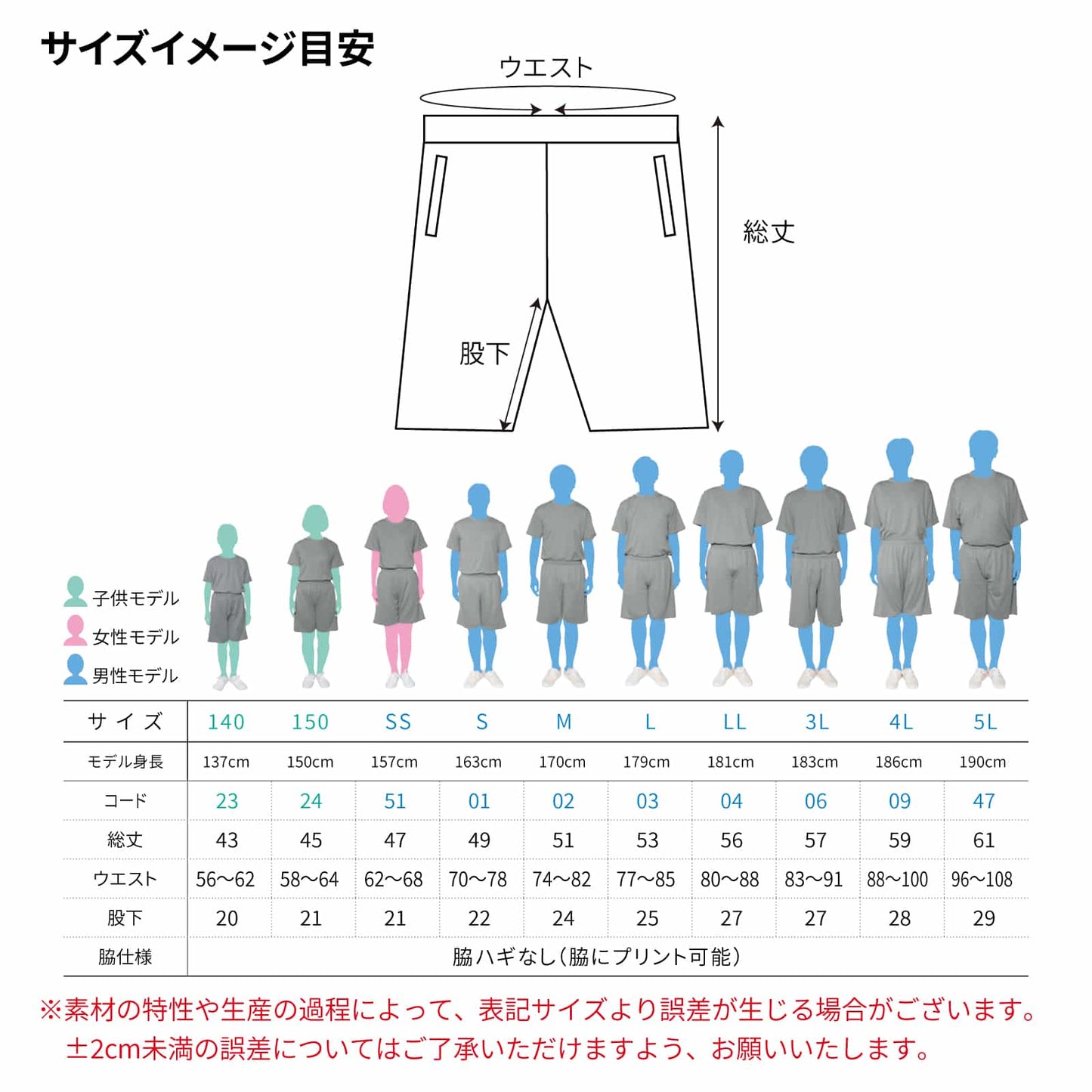 サイズ別の着用イメージ