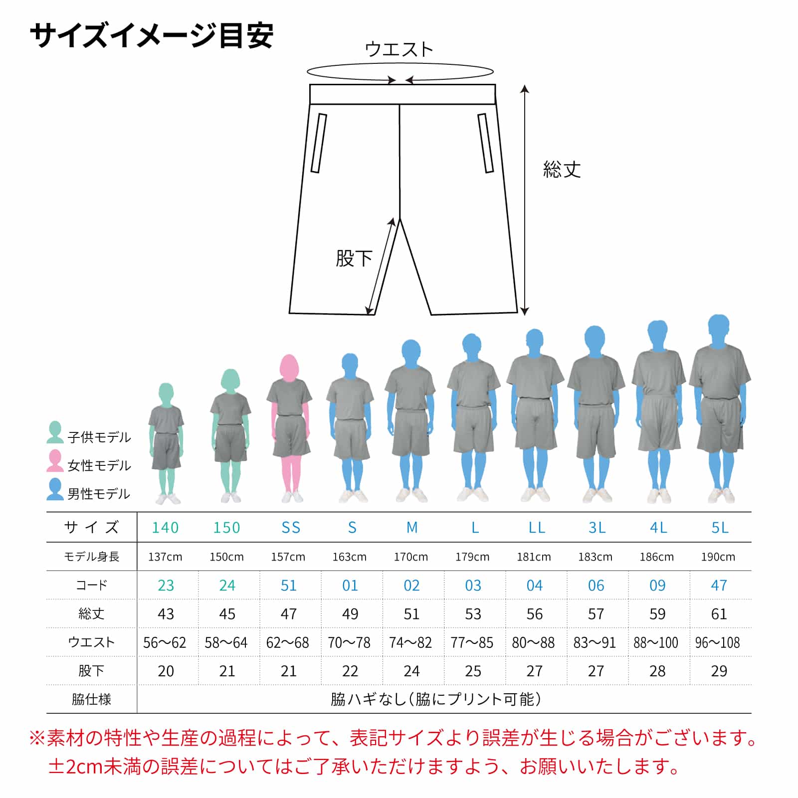 サイズ別の着用イメージ