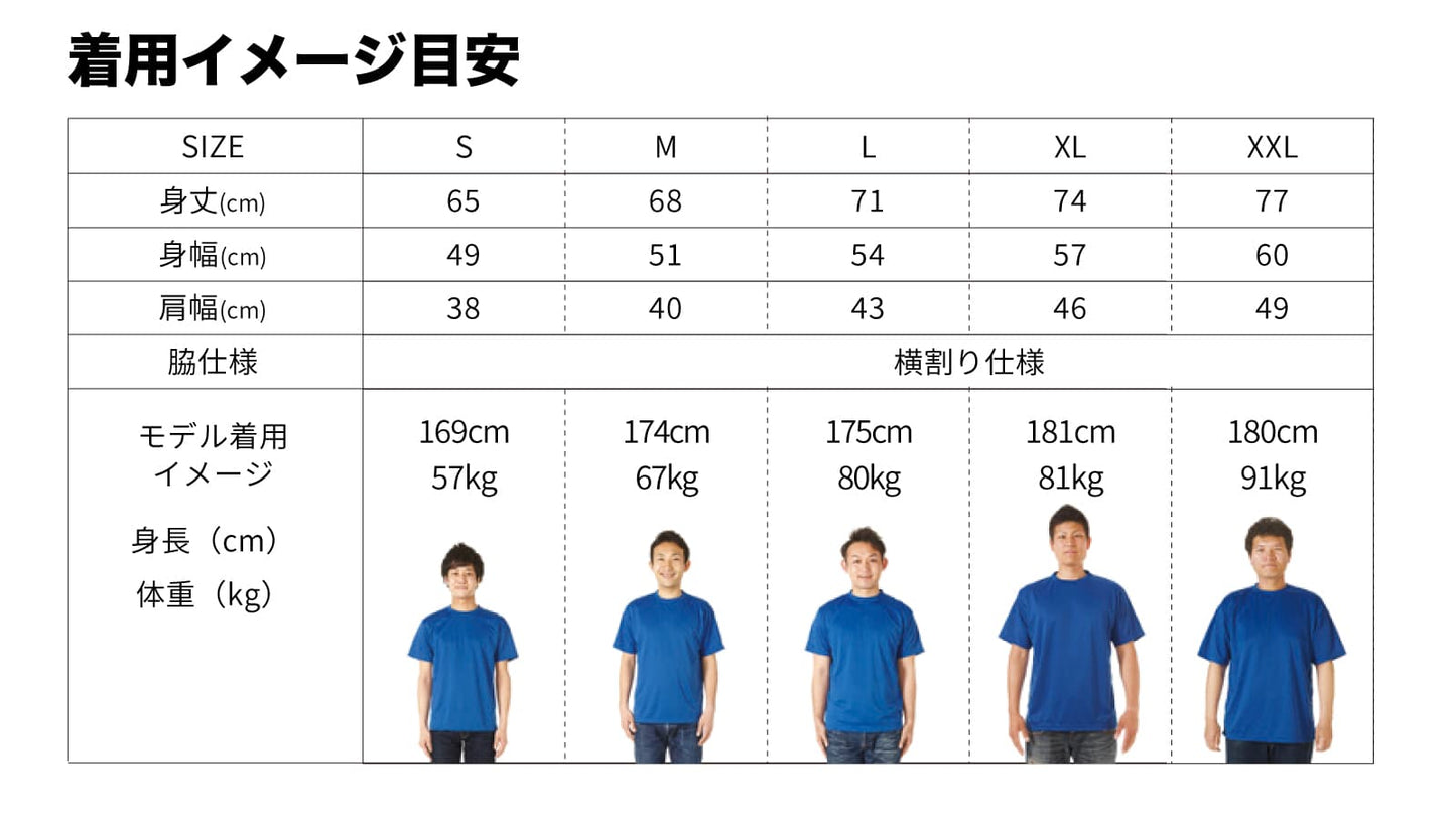 サイズ別の着用イメージ