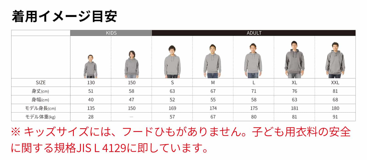 サイズ別の着用イメージ