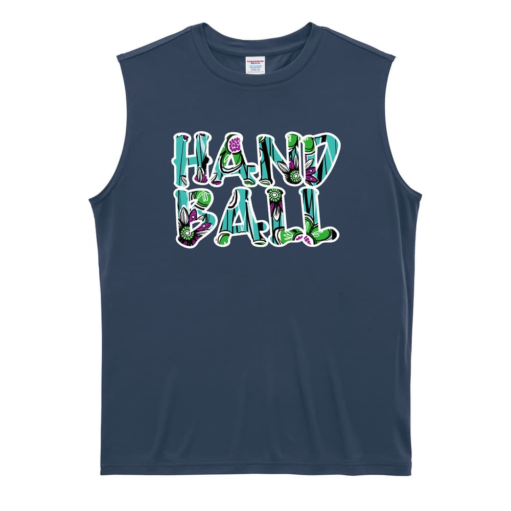 ハンドボール 北欧ファブリック風フラワーな HANDBALL リサイクルポリエステル ノースリーブシャツ