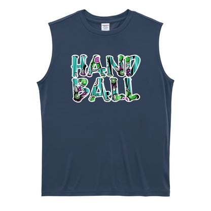 ハンドボール 北欧ファブリック風フラワーな HANDBALL リサイクルポリエステル ノースリーブシャツ
