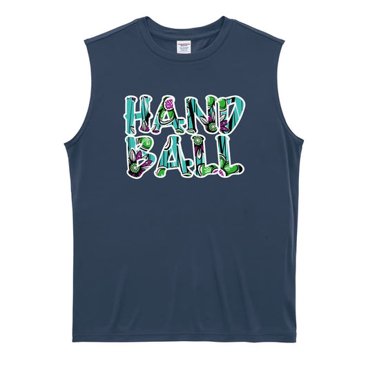 ハンドボール 北欧ファブリック風フラワーな HANDBALL リサイクルポリエステル ノースリーブシャツ