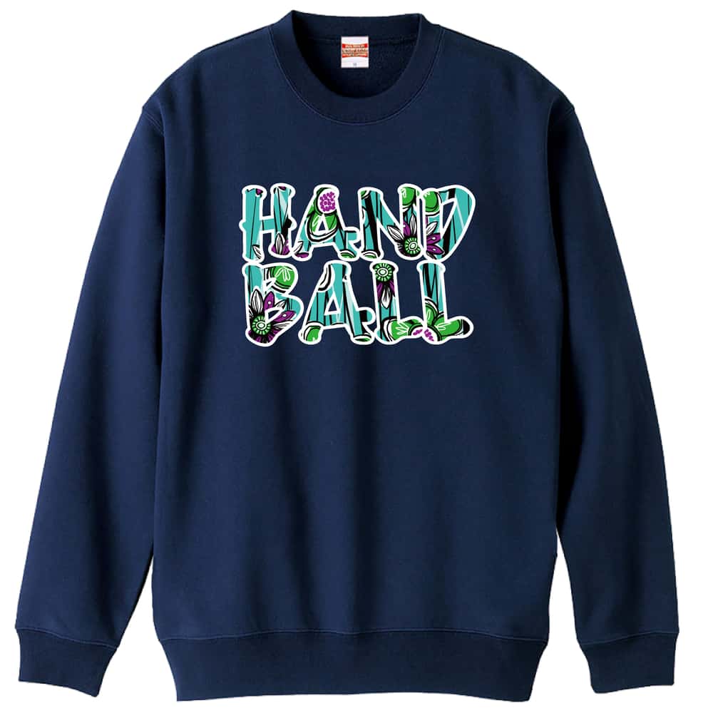 ハンドボール 北欧ファブリック風フラワーな HANDBALL 裏パイルスウェットトレーナー