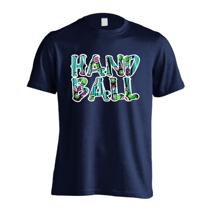 ハンドボール 北欧ファブリック風フラワーな HANDBALL 吸水速乾ドライTシャツ