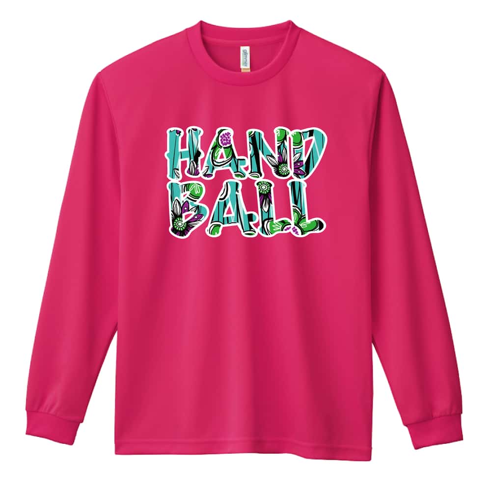 ハンドボール 北欧ファブリック風フラワーな HANDBALL 吸水速乾ドライロングTシャツ