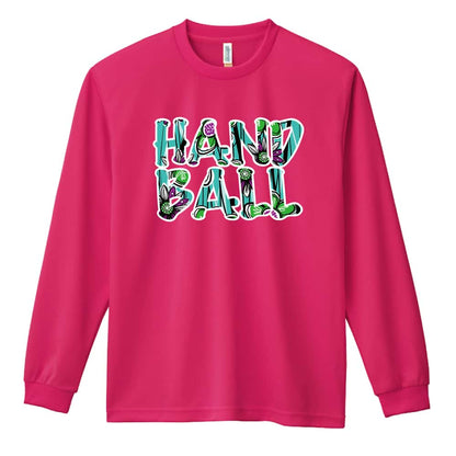 ハンドボール 北欧ファブリック風フラワーな HANDBALL 吸水速乾ドライロングTシャツ