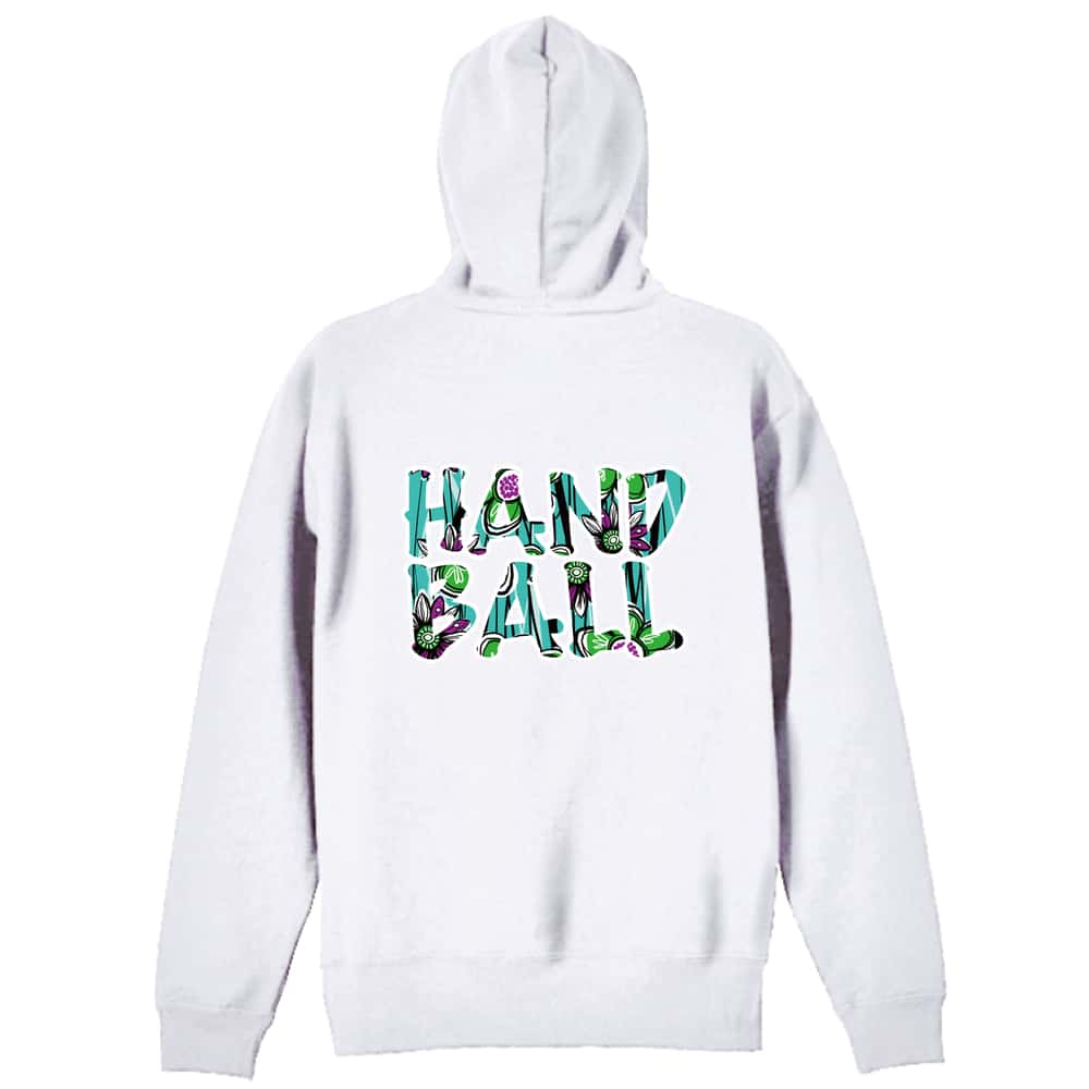 ハンドボール 北欧ファブリック風フラワーな HANDBALL 裏パイルジップパーカー