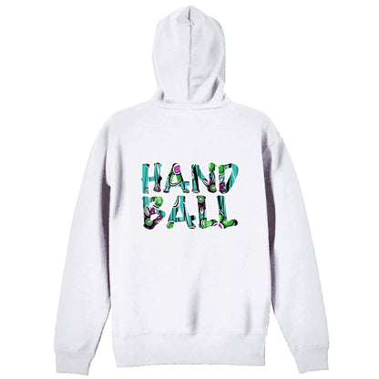 ハンドボール 北欧ファブリック風フラワーな HANDBALL 裏パイルジップパーカー