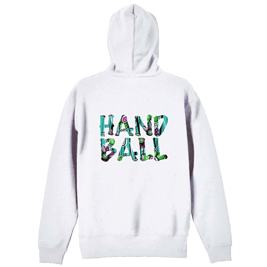 ハンドボール 北欧ファブリック風フラワーな HANDBALL 裏パイルジップパーカー