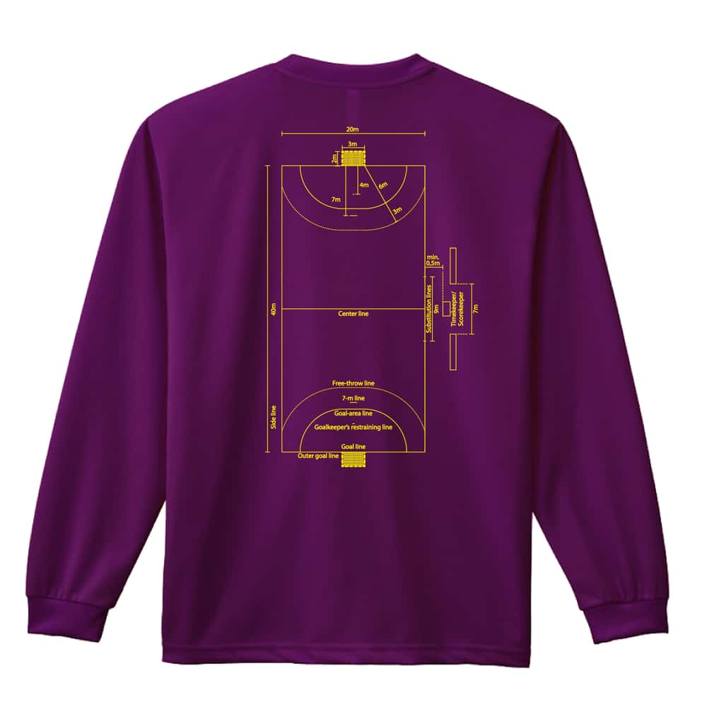 ハンドボール ハンドボールコート ディメンションダイアグラム 吸水速乾ドライロングTシャツ
