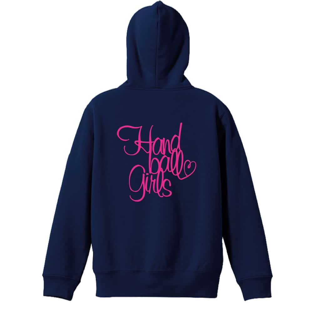 ハンドボール 手描きの Handball Girls 裏パイルプルオーバーパーカー