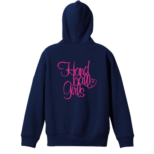 ハンドボール 手描きの Handball Girls 裏パイルプルオーバーパーカー