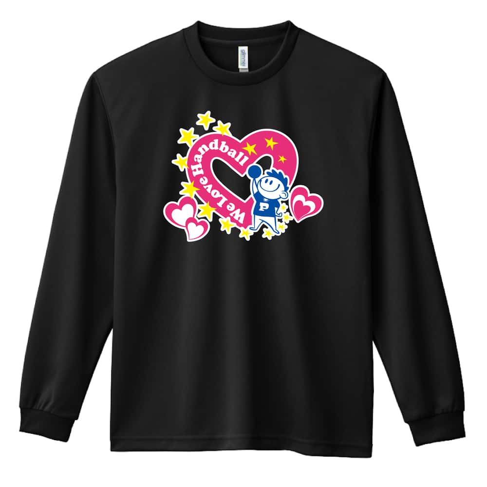 ハンドボール キュートなハートデザインのHandball 吸水速乾ドライロングTシャツ
