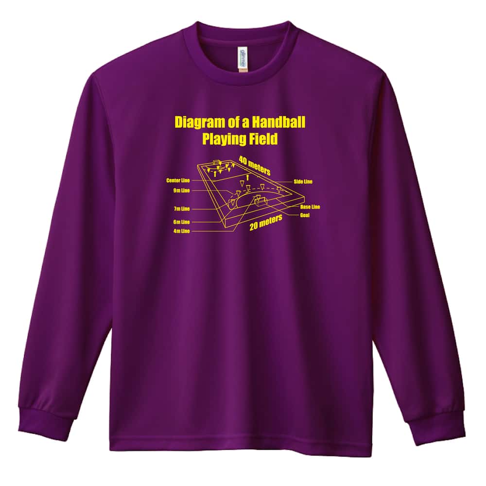 ハンドボール ハンドボールコート 立体図デザイン 吸水速乾ドライロングTシャツ