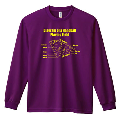 ハンドボール ハンドボールコート 立体図デザイン 吸水速乾ドライロングTシャツ