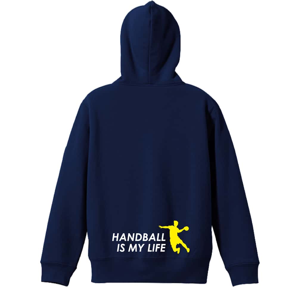 ハンドボール HANDBALL IS MY LIFE シルエット 裏パイルジップパーカー
