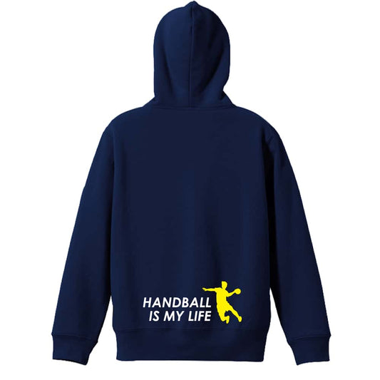 ハンドボール HANDBALL IS MY LIFE シルエット 裏パイルジップパーカー