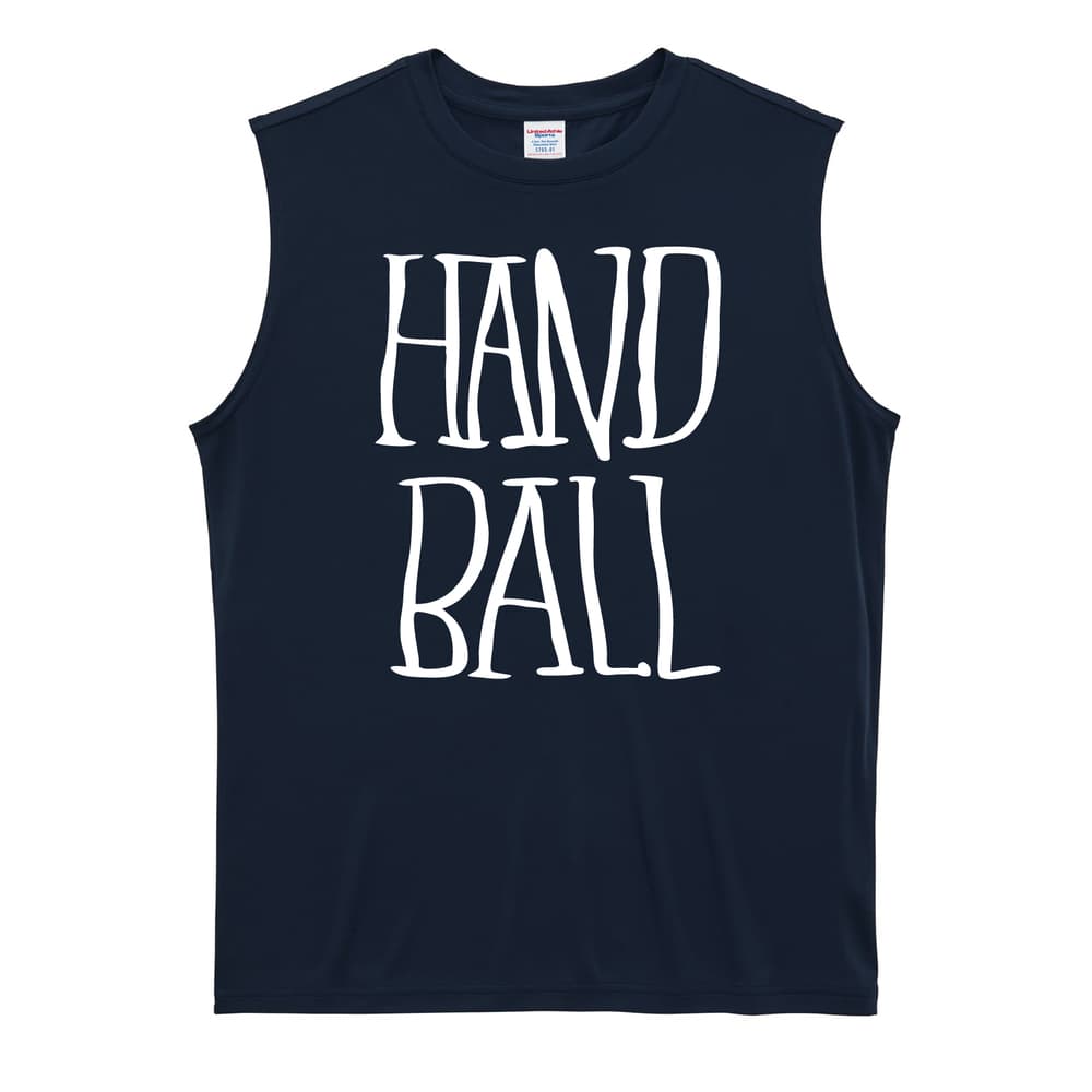 ハンドボール 手描きの縦長 HANDBALL リサイクルポリエステル ノースリーブシャツ