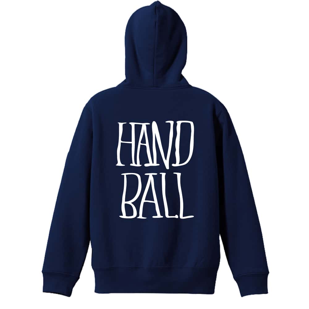 ハンドボール 手描きの縦長 HANDBALL 裏パイルプルオーバーパーカー