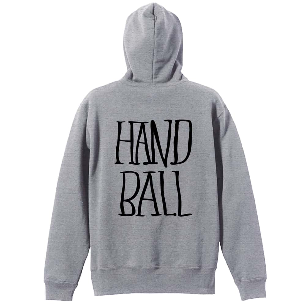 ハンドボール 手描きの縦長 HANDBALL 裏パイルジップパーカー