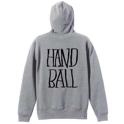 ハンドボール 手描きの縦長 HANDBALL 裏パイルジップパーカー