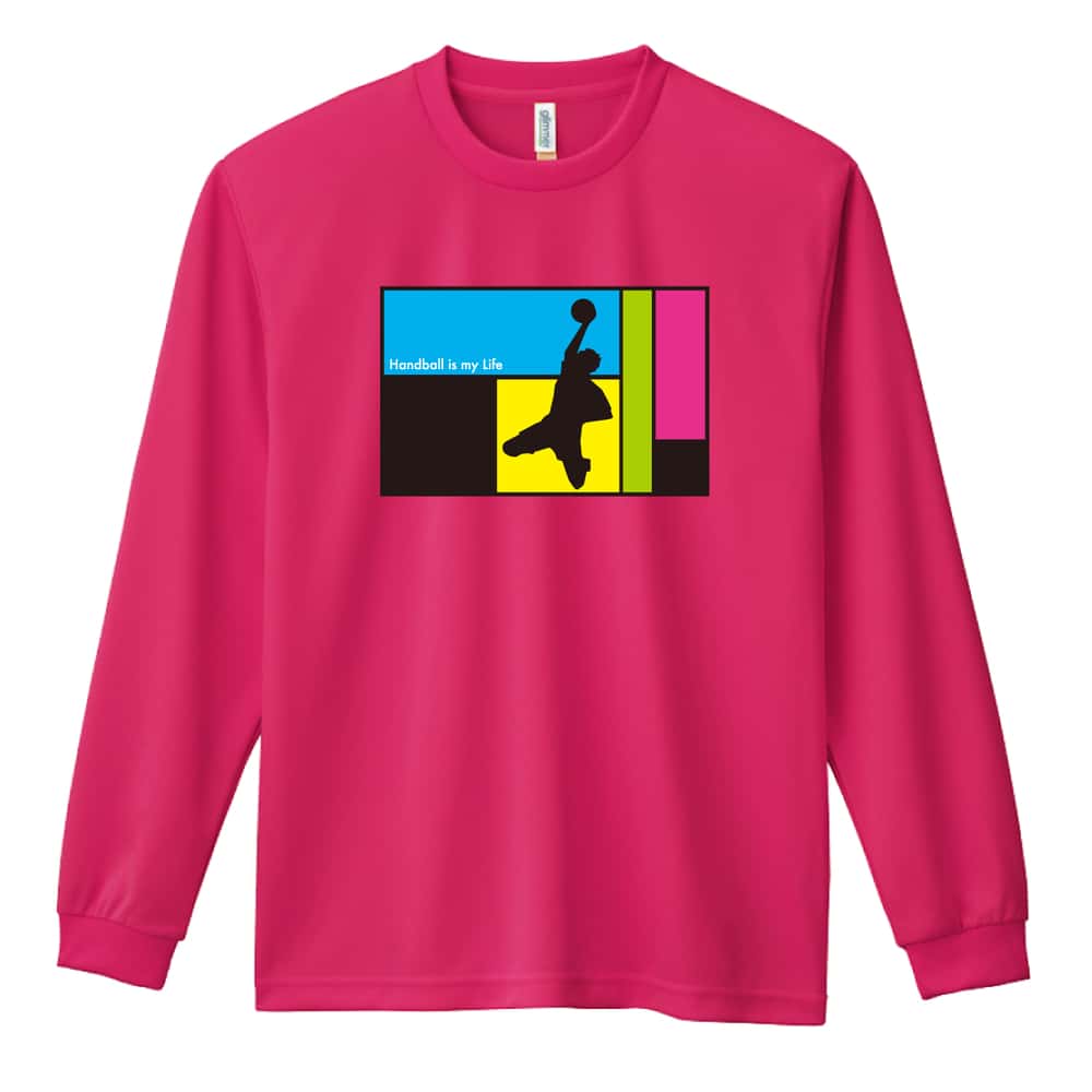 ハンドボール Handball is my Life 男性シルエット 吸水速乾ドライロングTシャツ