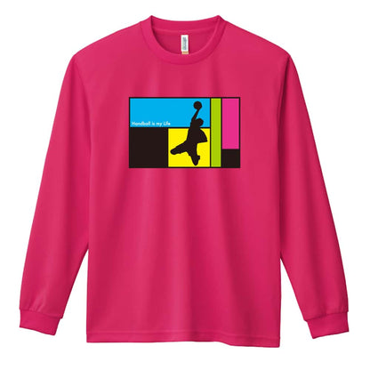 ハンドボール Handball is my Life 男性シルエット 吸水速乾ドライロングTシャツ