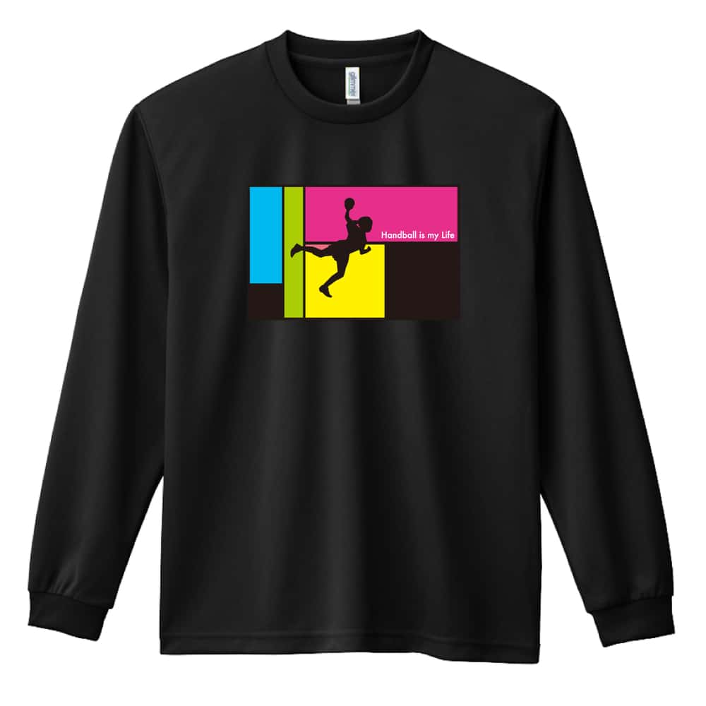 ハンドボール Handball is my Life 女性シルエット 吸水速乾ドライロングTシャツ