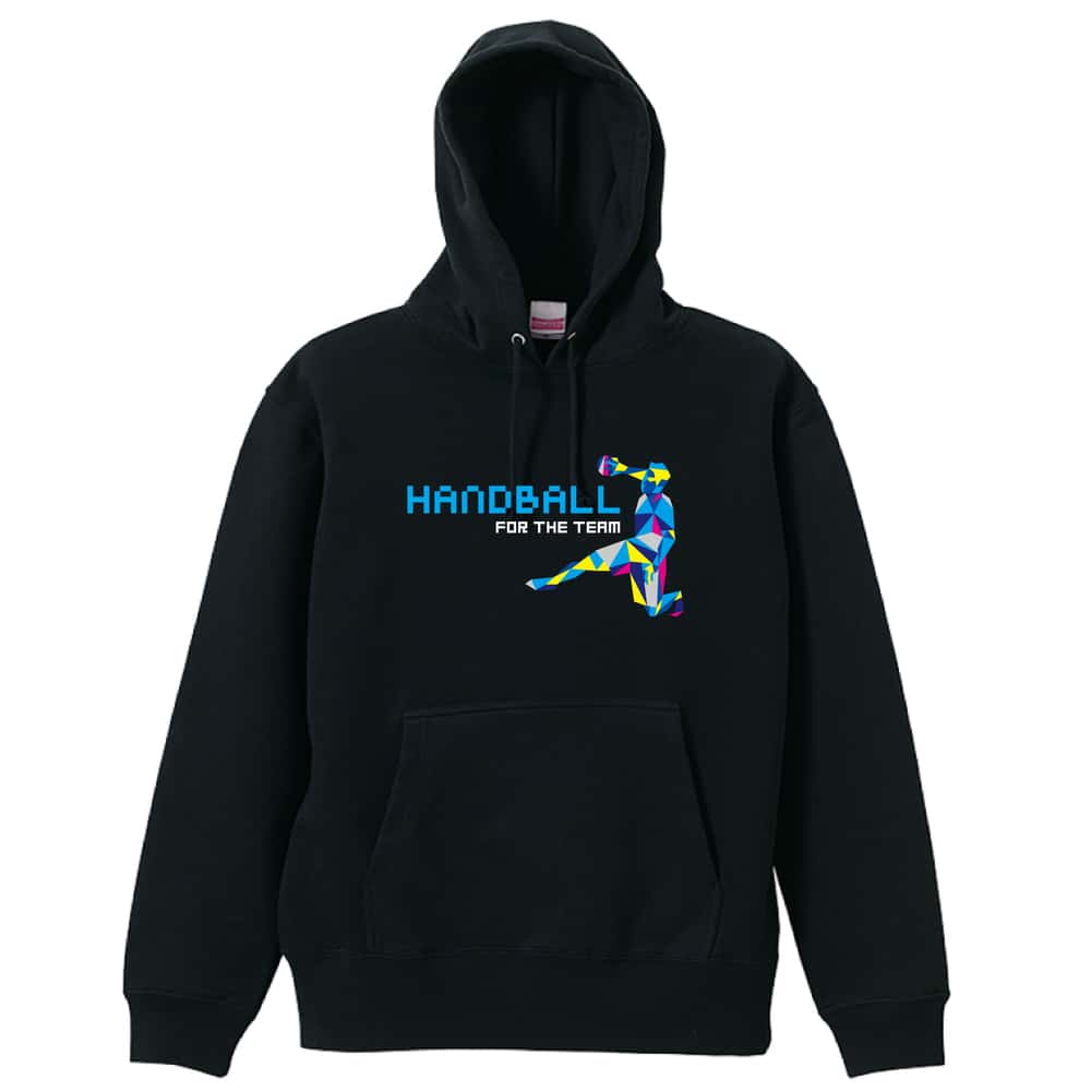 ハンドボール ポリゴンスタイルなシルエットの HANDBALL 裏パイルプルオーバーパーカー