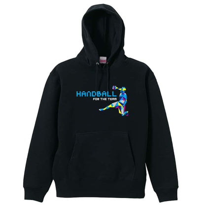 ハンドボール ポリゴンスタイルなシルエットの HANDBALL 裏パイルプルオーバーパーカー