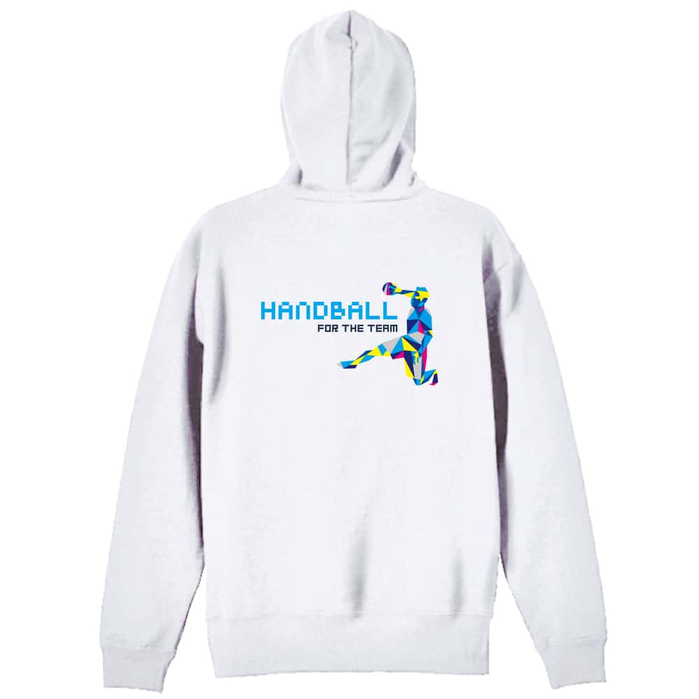 ハンドボール ポリゴンスタイルなシルエットの HANDBALL 裏パイルジップパーカー
