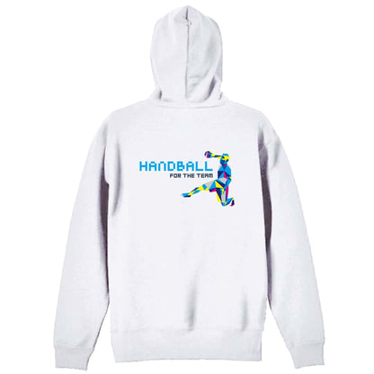 ハンドボール ポリゴンスタイルなシルエットの HANDBALL 裏パイルジップパーカー