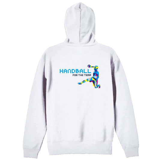 ハンドボール ポリゴンスタイルなシルエットの HANDBALL 裏パイルジップパーカー