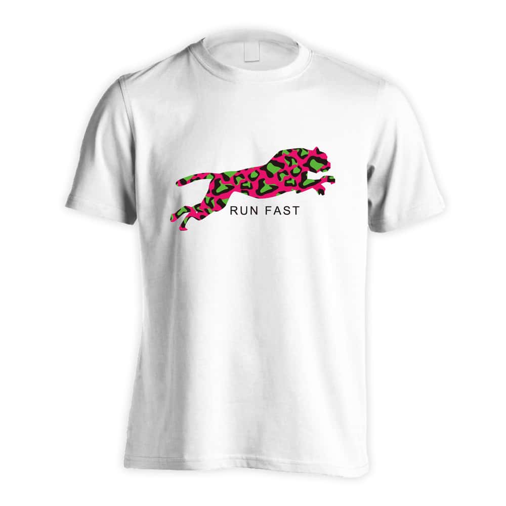 陸上競技 ヒョウ柄 RUN FAST 吸水速乾ドライTシャツ