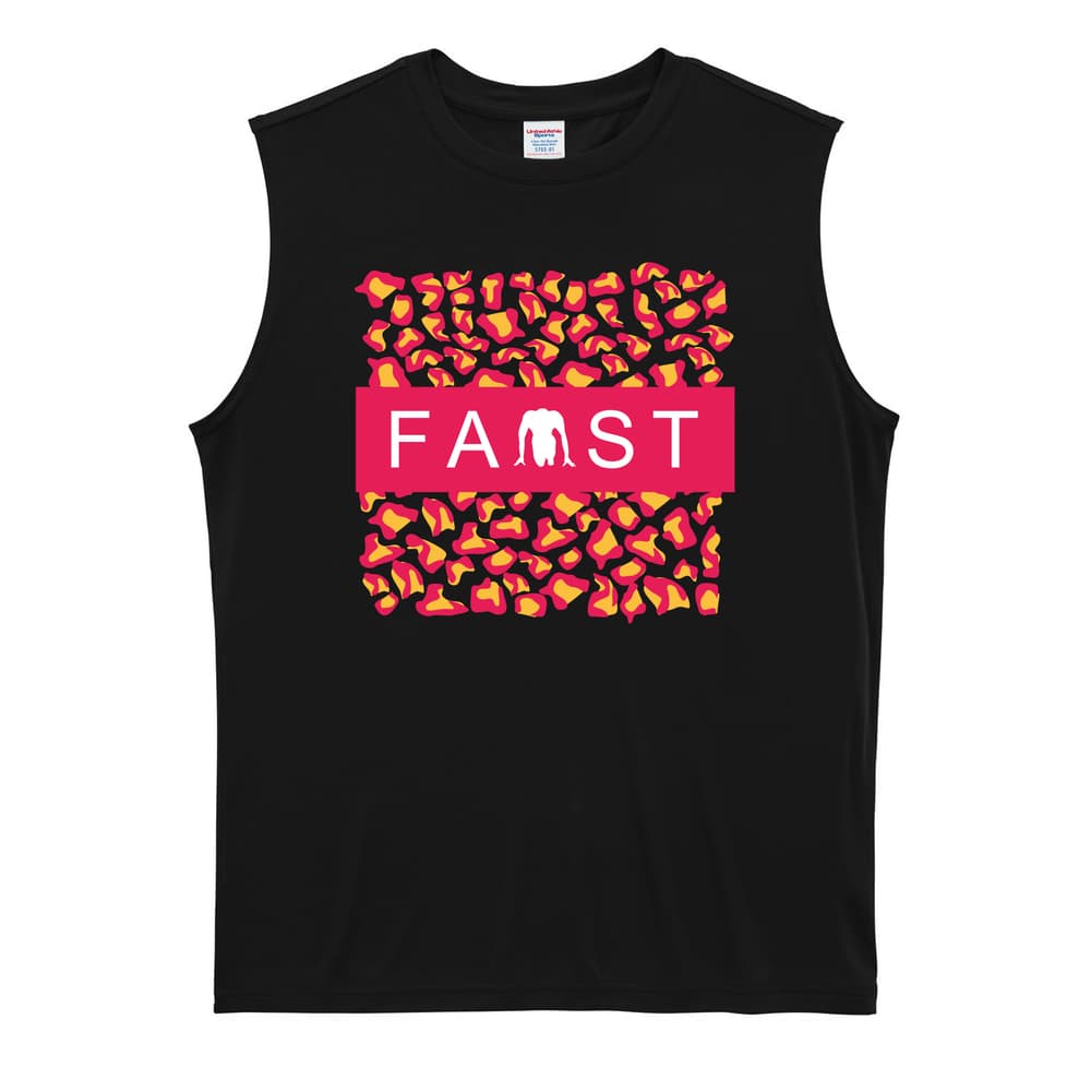 陸上競技 ヒョウ柄 FAST リサイクルポリエステル ノースリーブシャツ