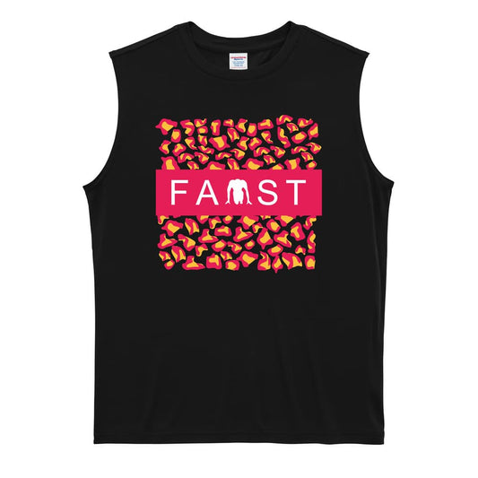 陸上競技 ヒョウ柄 FAST リサイクルポリエステル ノースリーブシャツ