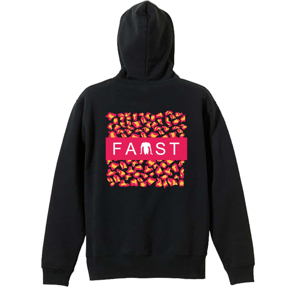 陸上競技 ヒョウ柄 FAST 裏パイルプルオーバーパーカー