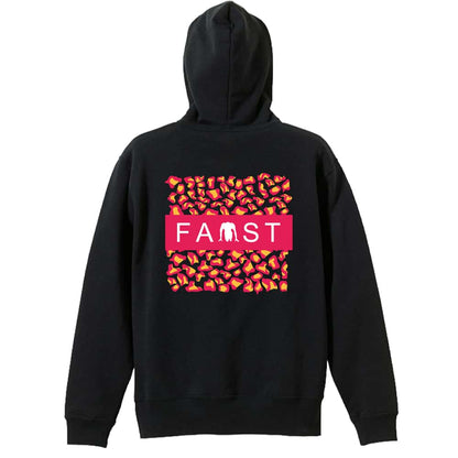 陸上競技 ヒョウ柄 FAST 裏パイルプルオーバーパーカー