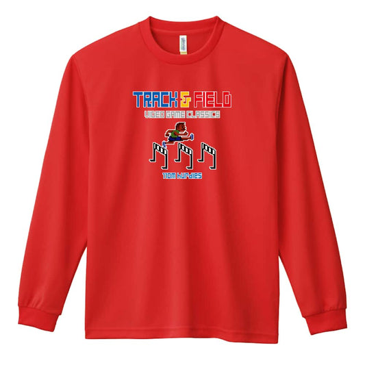 陸上競技 8-bit風 陸上ゲーム ハードル編 吸水速乾ドライロングTシャツ