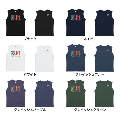 陸上競技 手描きパッチワーク風 RUN リサイクルポリエステル ノースリーブシャツ カラーバリエーション一覧