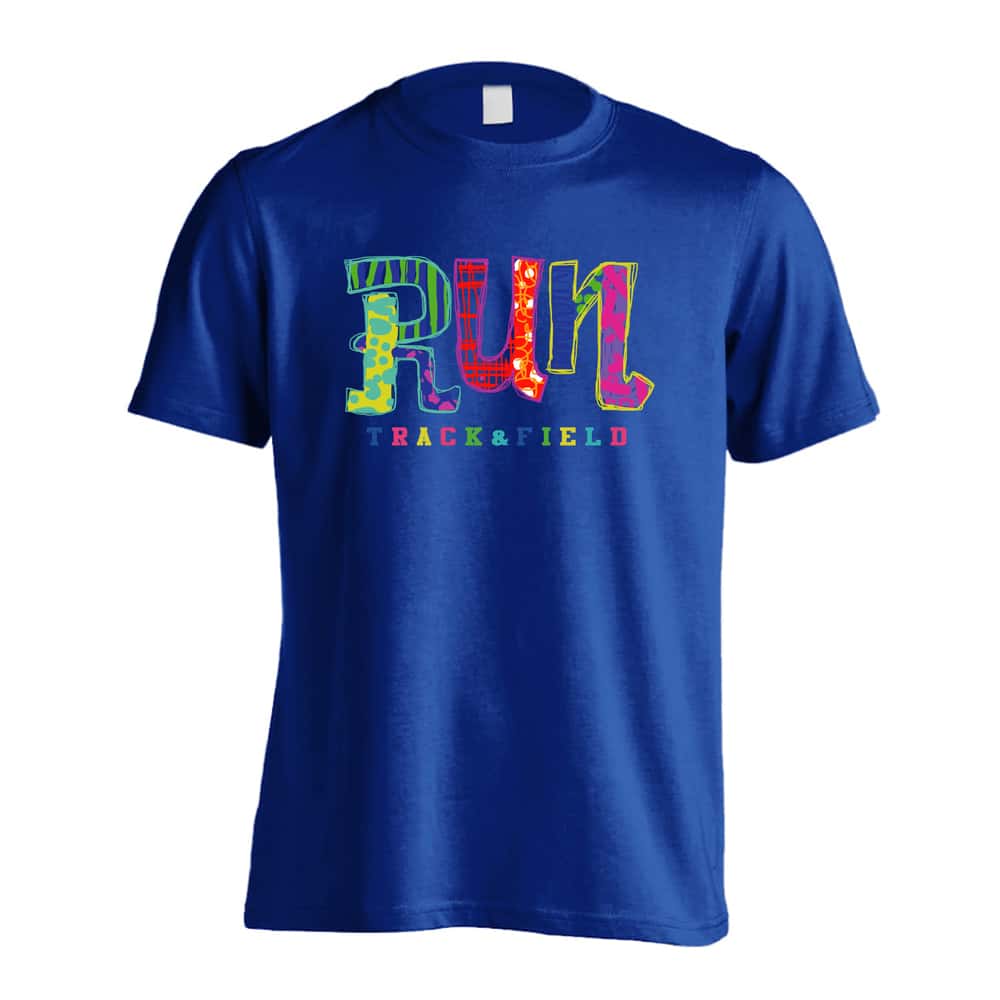 陸上競技 手描きパッチワーク風 RUN 吸水速乾ドライTシャツ