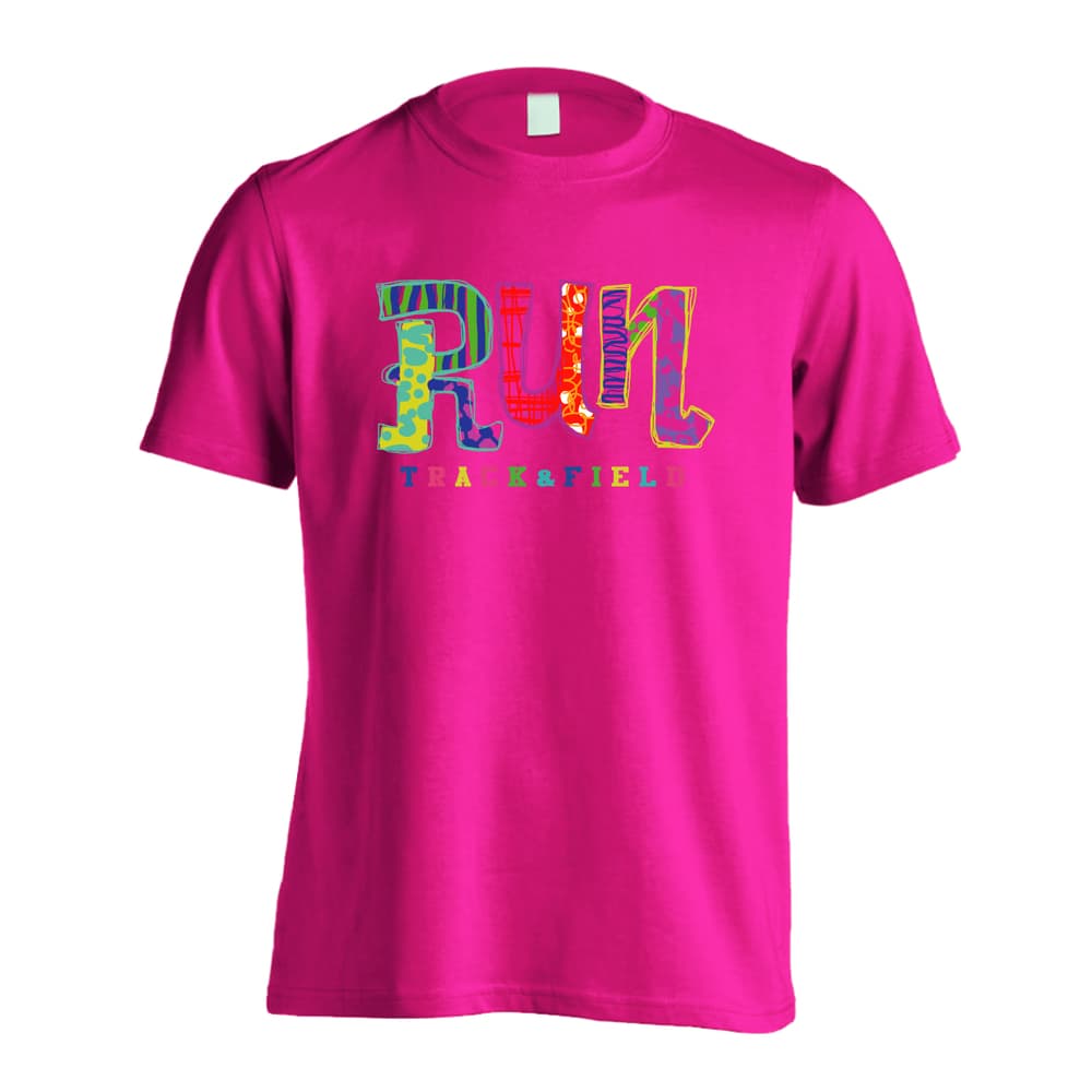 陸上競技 手描きパッチワーク風 RUN 吸水速乾ドライTシャツ