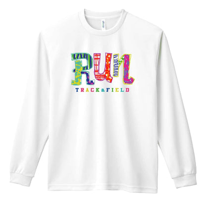 陸上競技 手描きパッチワーク風 RUN 吸水速乾ドライロングTシャツ