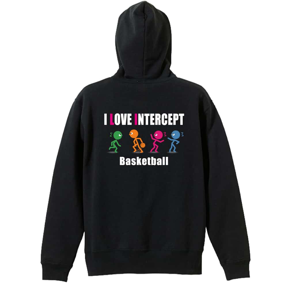 バスケットボール I LOVE INTERCEPT 裏パイルジップパーカー