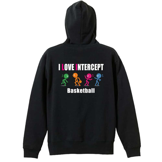 バスケットボール I LOVE INTERCEPT 裏パイルジップパーカー