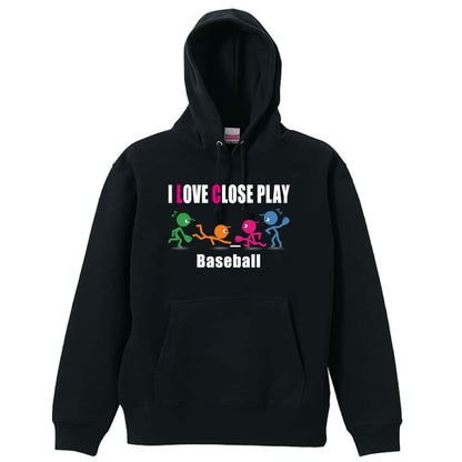野球 I LOVE CLOSE PLAY 裏パイルプルオーバーパーカー