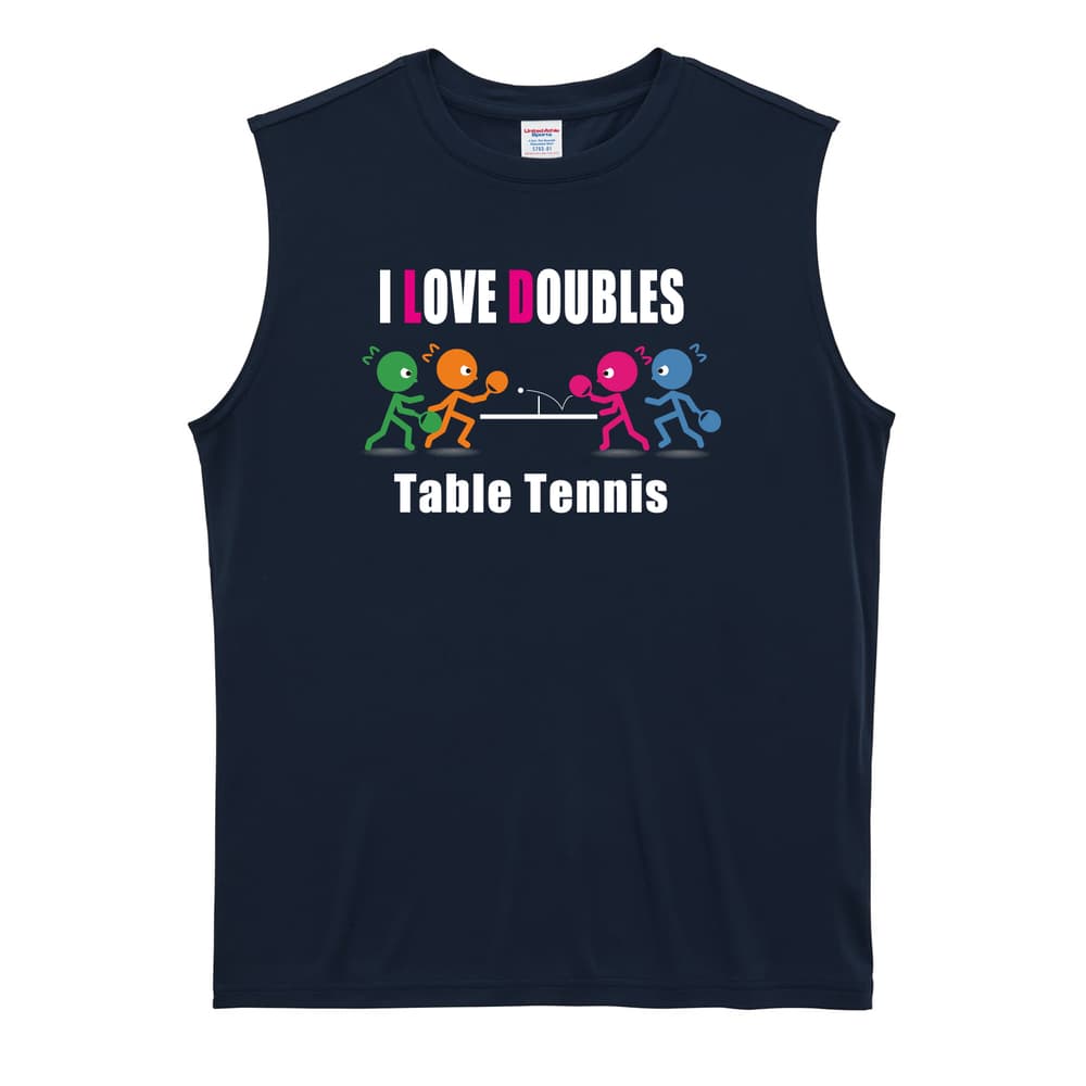 卓球 I LOVE DOUBLES リサイクルポリエステル ノースリーブシャツ