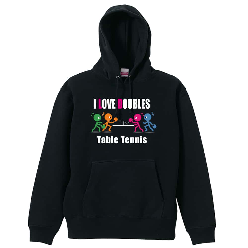 卓球 I LOVE DOUBLES 裏パイルプルオーバーパーカー