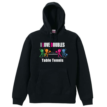 卓球 I LOVE DOUBLES 裏パイルプルオーバーパーカー